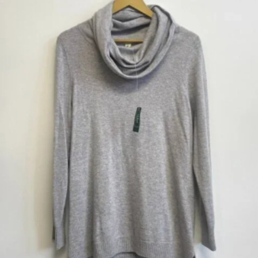NWT LL Bean 100% Cashmere Gray Cowl Neck Sweater